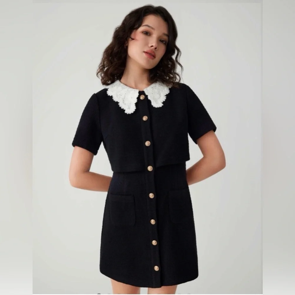 Cider Black Mini Dress with White Collar - Picture 1 of 3